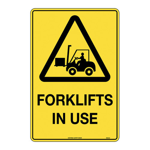 CAUTION FORKLIFTS IN USE SIGN, 450 x 300mm, METAL, EA