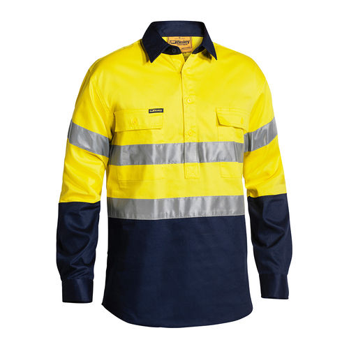 BISLEY 2 TONE CLOSED FRONT HI VIS DRILL SHIRT 3M REFLECTIVE TAPE