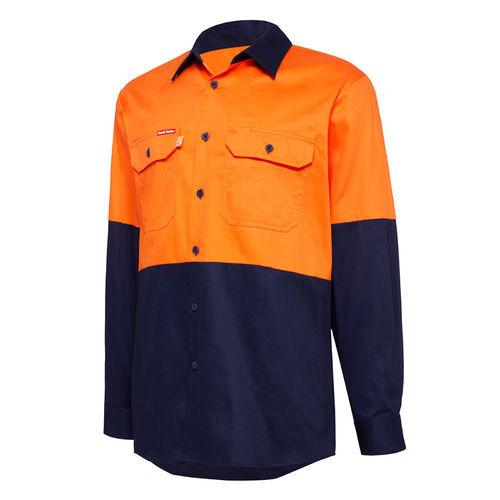 HARD YAKKA FOUNDATIONS HI VISIBILITY TWO TONE COTTON DRILL SHIRT