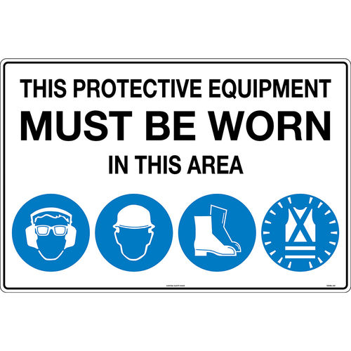 900x600mm - Corflute - This Protective Equipment Must be Worn in This Area (with 101, 105, 112, 114)