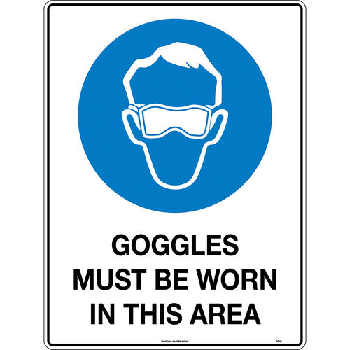 240x180mm - Self Adhesive - Goggles Must Be Worn in This Area