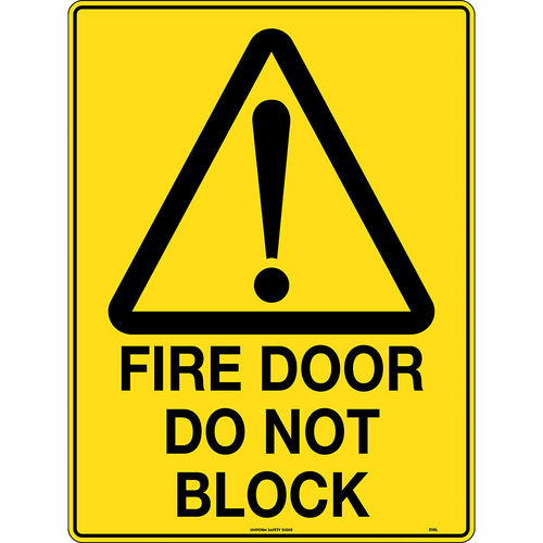 450x300mm - Poly - Fire Door Do Not Block (With Triangle and Exclamation Mark)