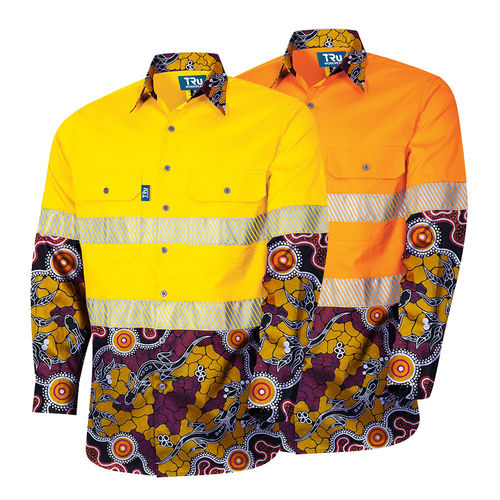 TRUWORKWEAR L/W C/DRILL VENTED LS SHIRT, D/N W/SEGMNTD TAPE - INDIGENOUS,