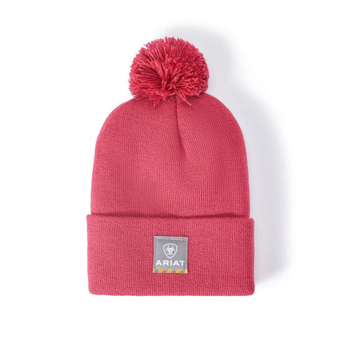 ARIAT Womens Rebar POM Beanie  - Crab Apple