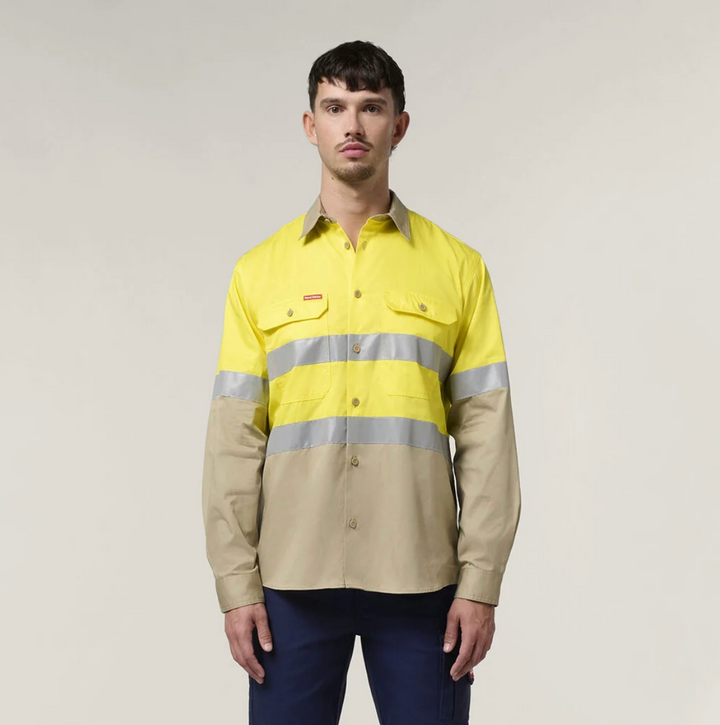Hard Yakka Men's Core Vented Cotton Drill Taped Work Shirt Y07940