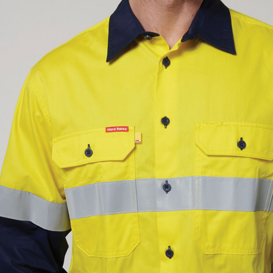 Hard Yakka Men's Core Vented Cotton Drill Taped Work Shirt Y07940