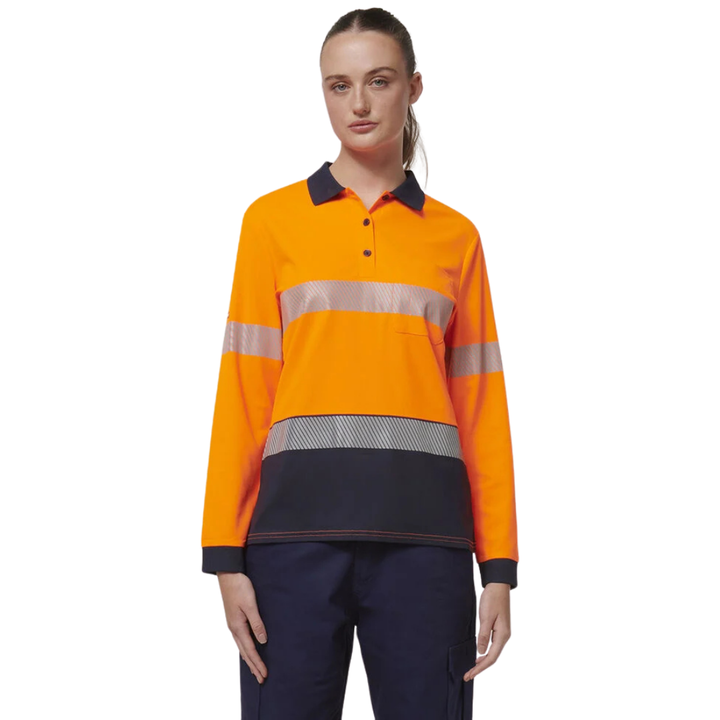 Hard Yakka Women's Core Hi-Vis Taped Long Sleeve Polo   Y08604