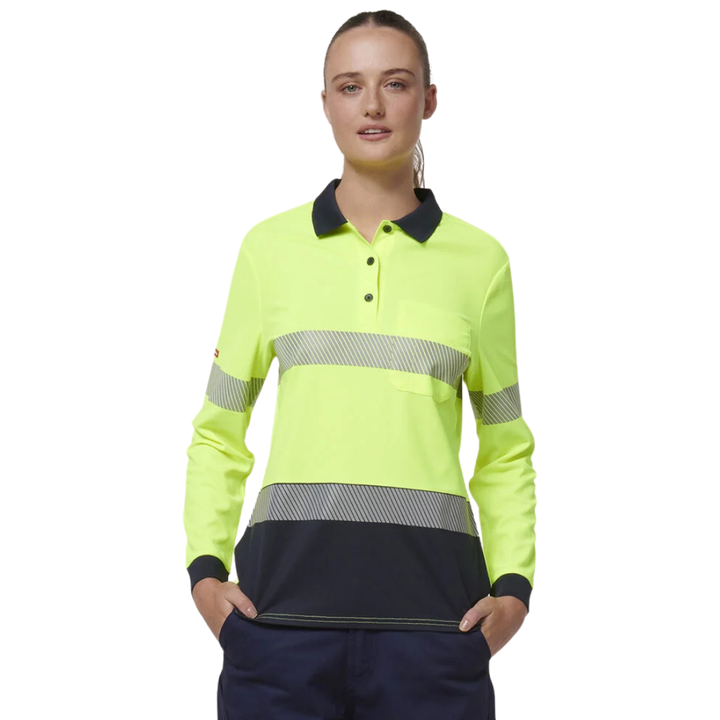 Hard Yakka Women's Core Hi-Vis Taped Long Sleeve Polo   Y08604