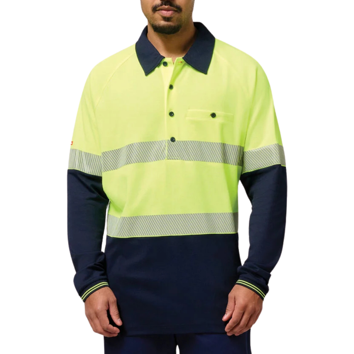 Hard Yakka Koolgear HiVis Two Tone Longsleeve Ventilated Polo With Segmented Tape   Y11379