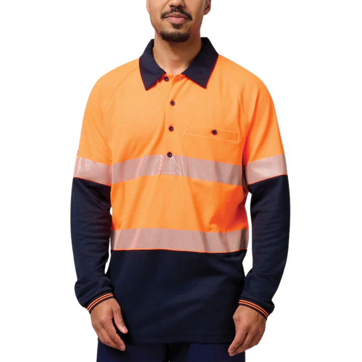 Hard Yakka Koolgear HiVis Two Tone Longsleeve Ventilated Polo With Segmented Tape   Y11379
