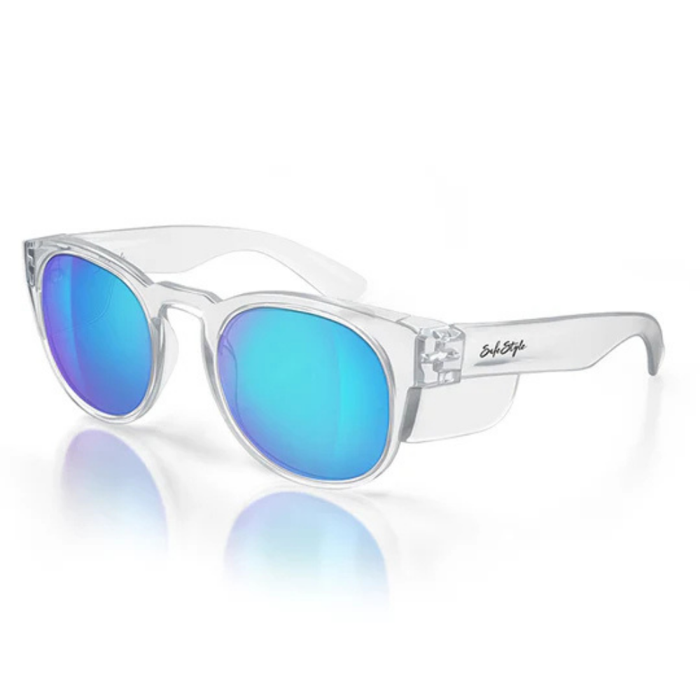 SafeStyle Cruisers Clear Frame/Mirror Blue Polarised Safety Specs, PR