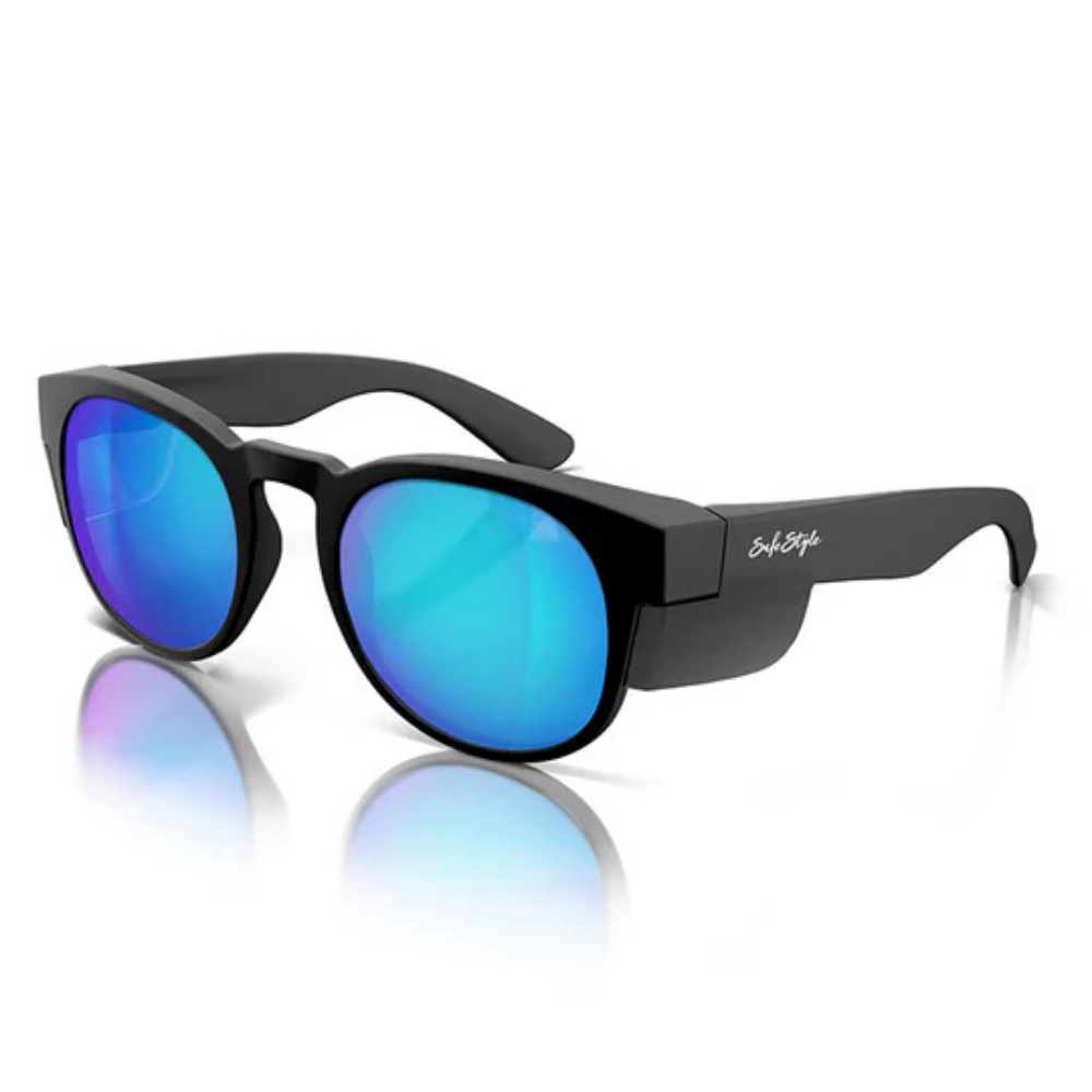 SafeStyle Cruisers Matte Black Frame/Mirror Blue Polarised Safety Specs, PR