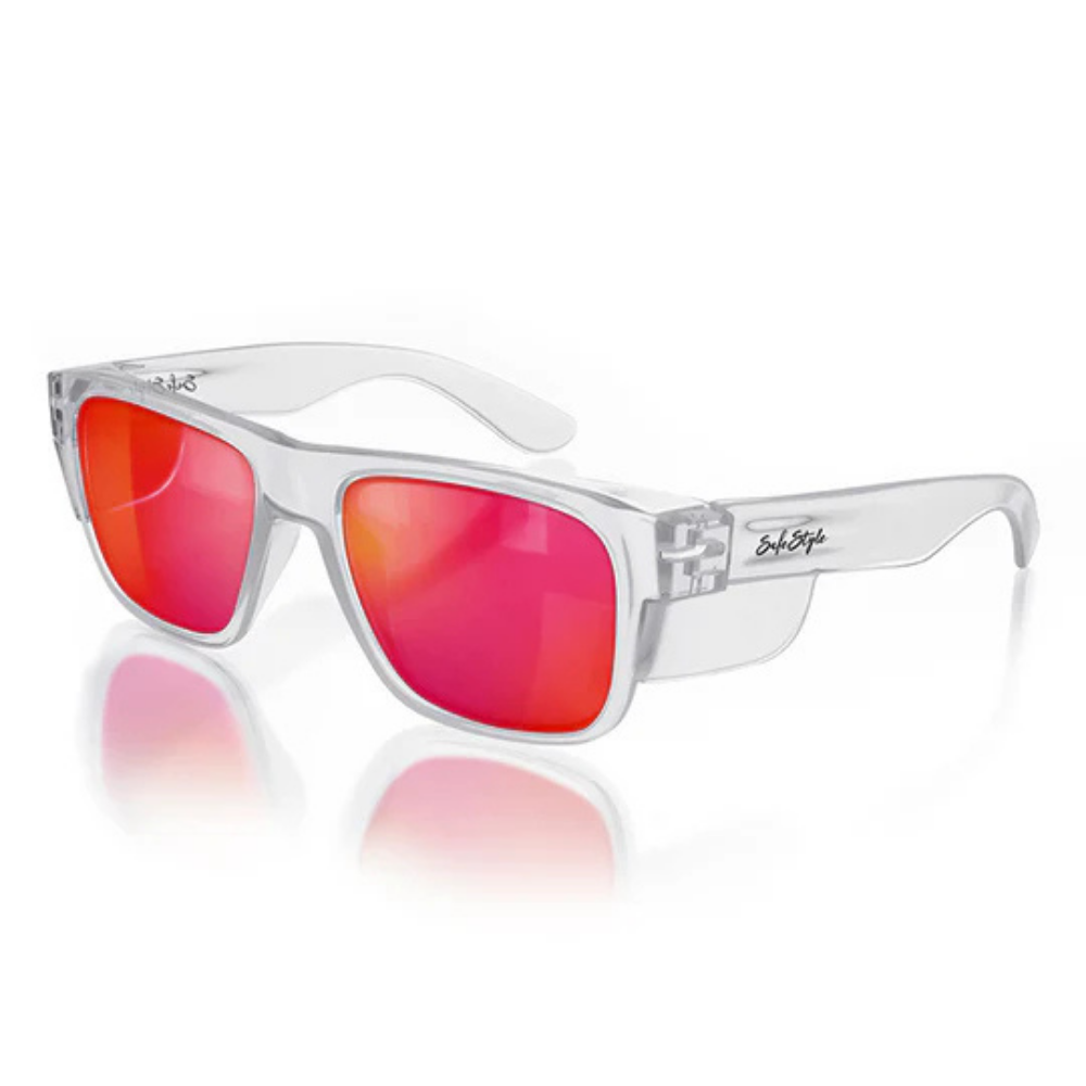SafeStyle Fusions Clear Frame/Mirror Red Polarised Safety Specs, PR