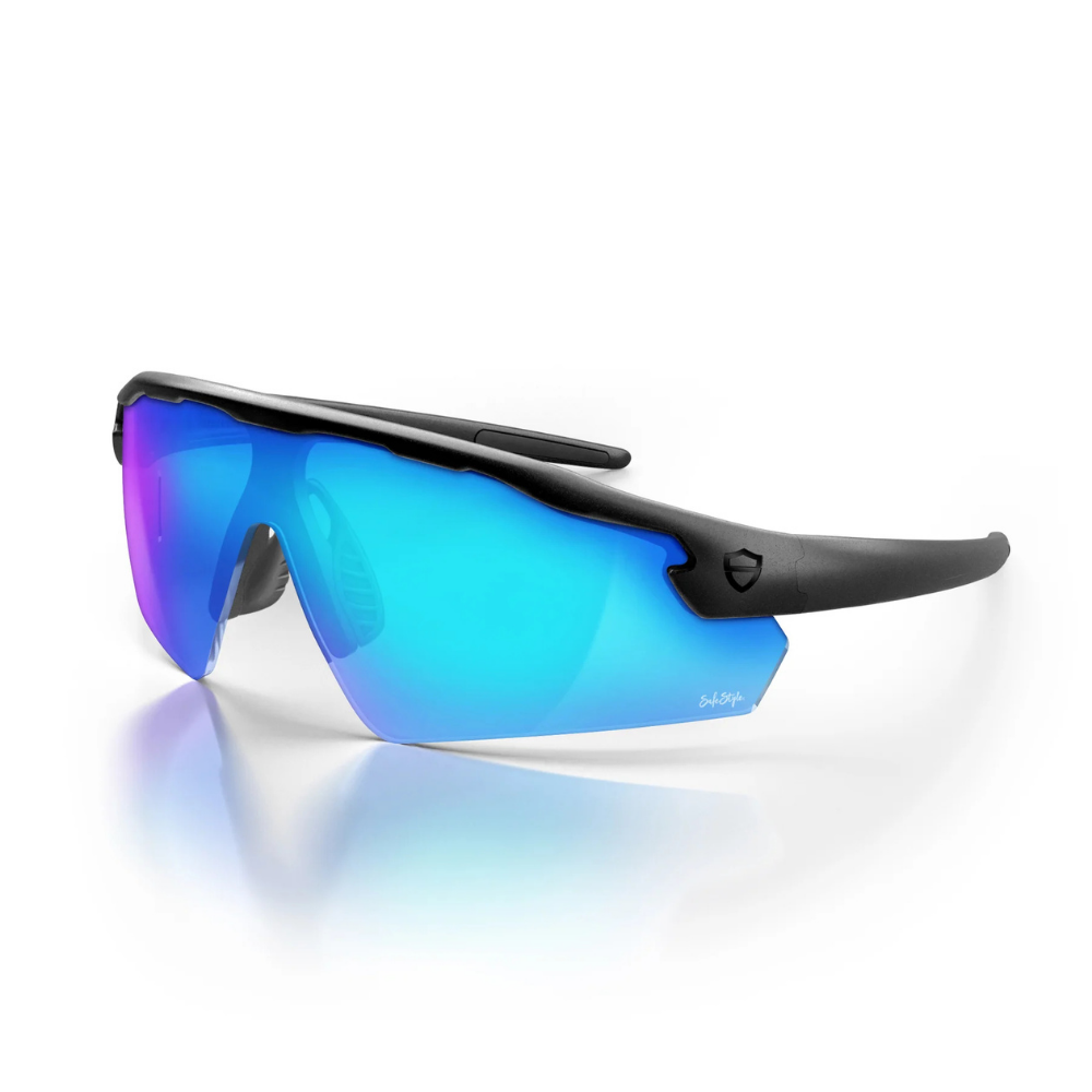 SafeStyle Phantoms Matte Black Frame/Reflectors Blue Lens Safety Specs, PR