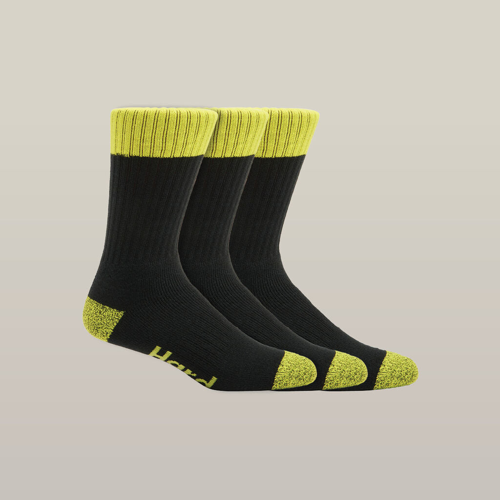 Hard Yakka Men Hi-Vis Crew Socks 3 Pack   Y20014