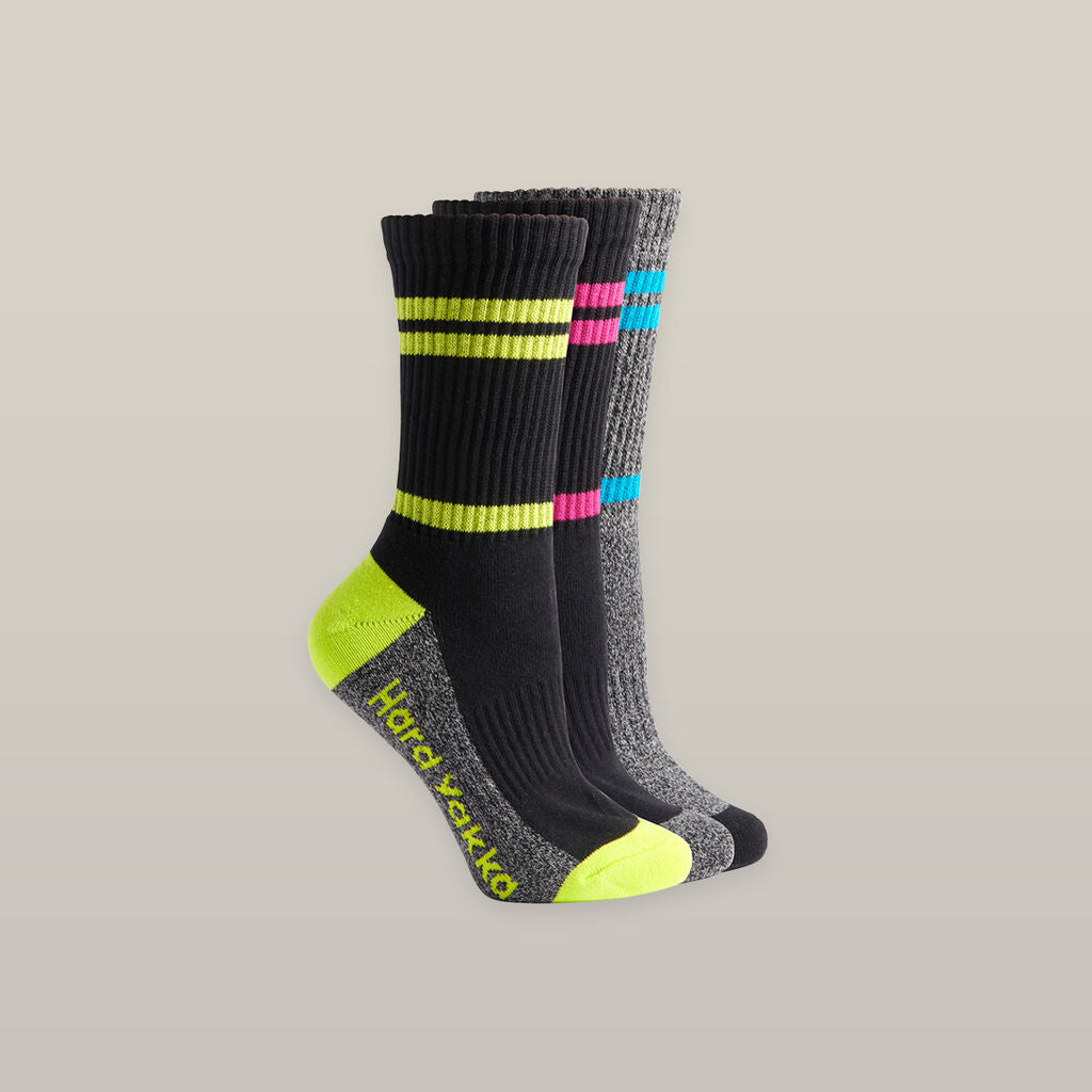 Hard Yakka Women's Crew Socks 3-Pack MulticolorY20120