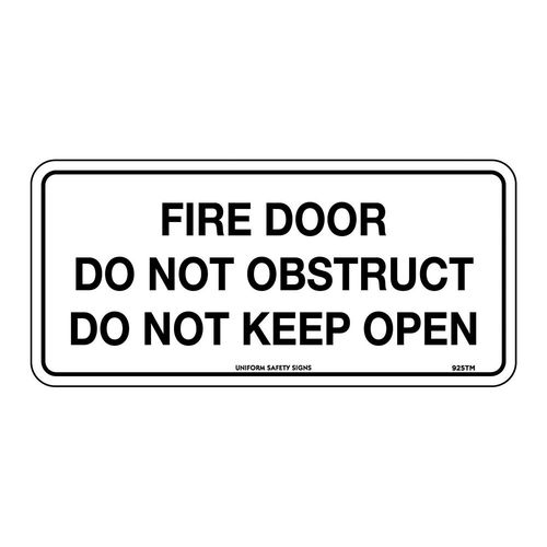 300x140mm - Self Adhesive - Blk/Wht - Fire Door Do Not Obstruct Do Not Keep Open, EA