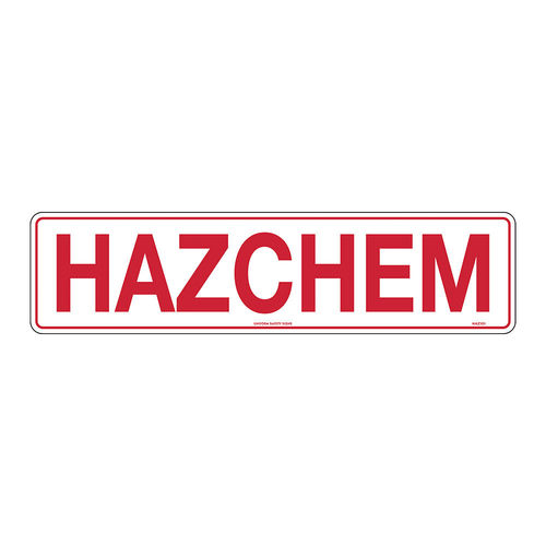 HAZCHEM, RED ON WHITE 600X150MM, METAL