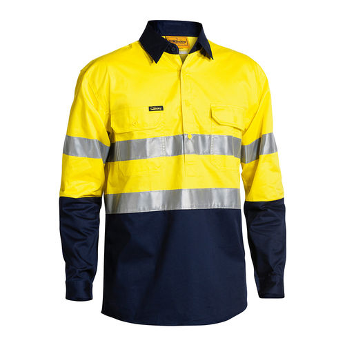 BISLEY 2 TONE HI VIS COOL LIGHTWEIGHT CLOSED FRONT SHIRT 3M REFLECTIVE TAPE