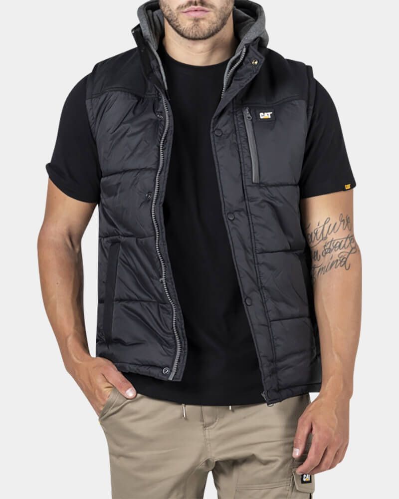 CAT Workwear Hooded Work Vest Black Ausworkwear Safety