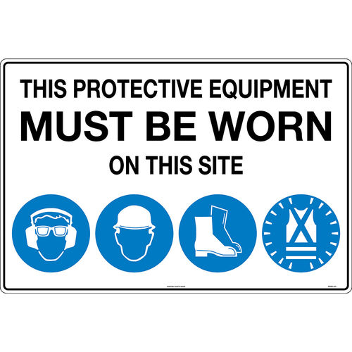 900x600mm - Metal - This Protective Equipment Must be Worn on This Site (with 101, 105, 112, 114)