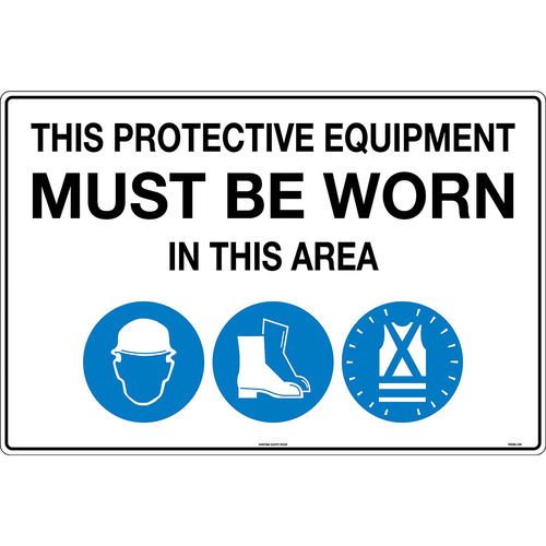 900x600mm - Metal - This Protective Equipment Must be Worn in This Area (with 105, 112, 114)