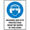 600x450mm - Metal, Class 1 Reflective - Hearing And Eye Protection Must Be Worn In This Area