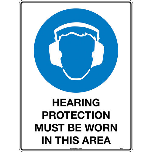 600x450mm - Metal, Class 1 Reflective - Hearing Protection Must Be Worn In This Area