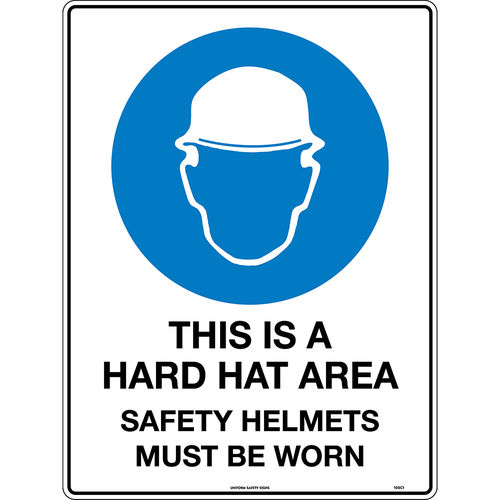 600x450mm - Metal - This is a Hard Hat Area Safety Helmets Must be Worn