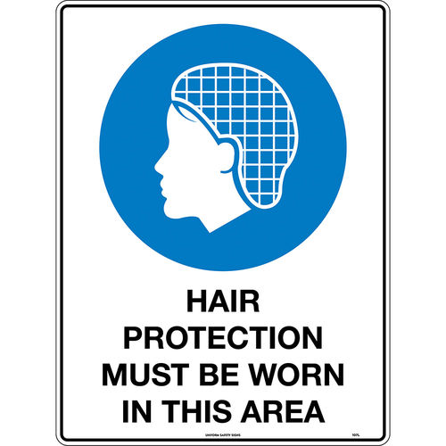 600x450mm - Metal - Hair Protection Must be Worn in This Area