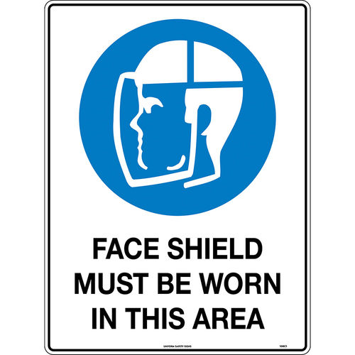 600x450mm - Metal, Class 1 Reflective - Face Shield Must be Worn in This Area