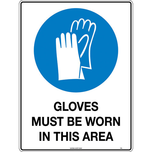 240x180mm - Self Adhesive - Gloves Must be Worn in This Area