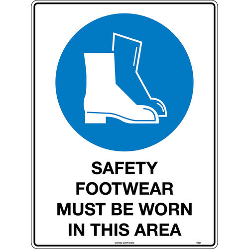 600x450mm - Metal, Class 1 Reflective - Safety Footwear Must be Worn in This Area