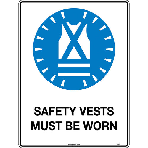 600x450mm - Metal, Class 1 Reflective - Safety Vests Must Be Worn