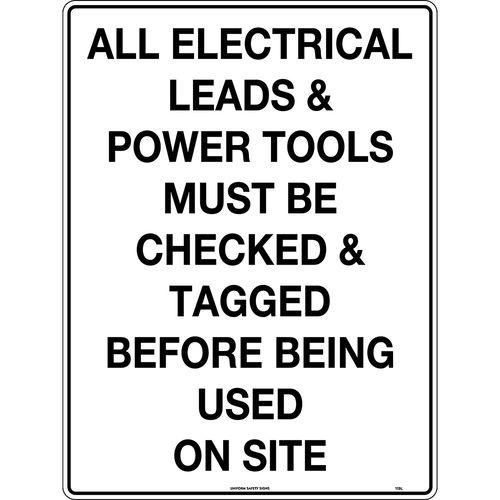 600x450mm - Metal - All Electric Leads and Power Tools Must be Checked and Tagged Before Being Used