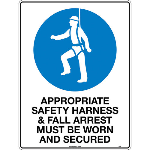 240x180mm - Self Adhesive - Appropriate Safety Harness and Fall Arrest Must be Worn and Secured