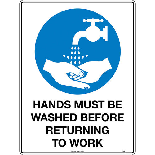 240x180mm - Self Adhesive - Hands Must be Washed Before Returning to Work