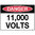 600x450mm - Metal, Class 2 Reflective - Danger 11,000 Volts