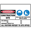 600x450mm - Corflute - Danger Construction Site Head and Foot Protection Must Be Worn Etc.