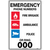 450x300mm - Metal - Emergency Phone Numbers or Ring 000
