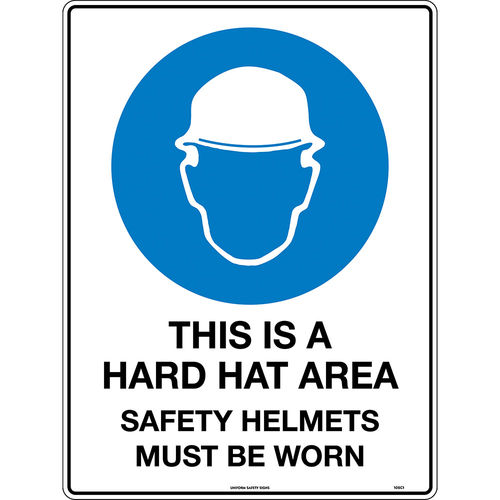 300x225mm - Metal - This is a Hard Hat Area Safety Helmets Must be Worn