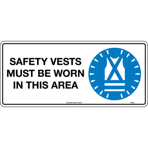 300x140mm - Self Adhesive - Safety Vests Must be Worn in This Area