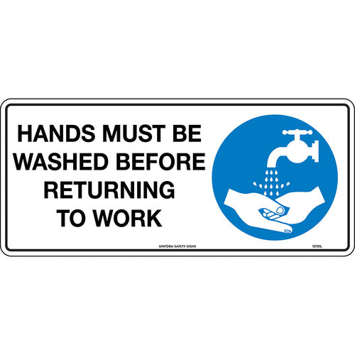 300x140mm - Self Adhesive - Hands Must be Washed Before Returning to Work