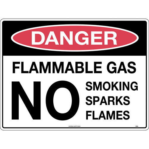 300x225mm - Metal - Danger Flammable Gas No Smoking Sparks Flames