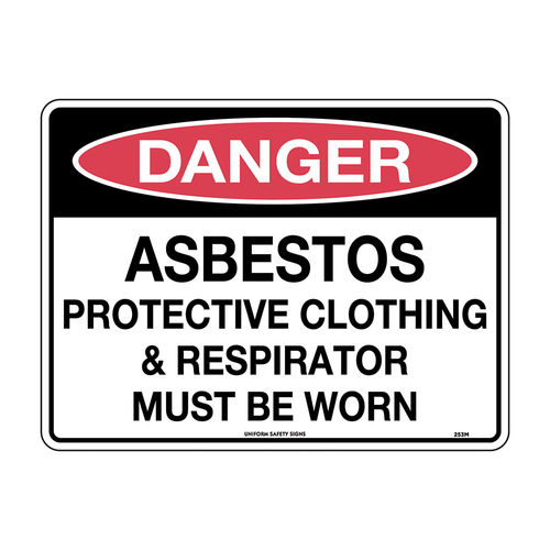 300x225mm - Poly - Danger Asbestos Protective Clothing & Respirator Must be Worn