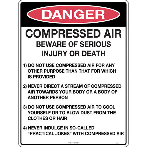 300x225mm - Metal - Danger Compressed Air Beware of Serious Injury or Death etc.