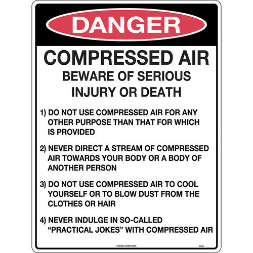 300x225mm - Poly - Danger Compressed Air Beware of Serious Injury or Death etc.