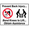 300x225mm - Poly - Prevent Back Injury, Bend Knees to Lift.Obtain Assistance