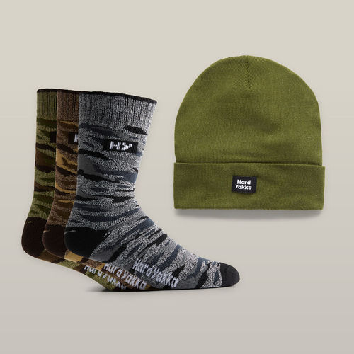 Hard Yakka Camo BEANIE & SOCK BUNDLE , MULTI (MLT) 7-12