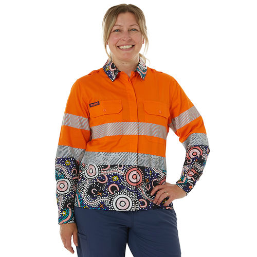 Zadie ZAW01 Women's Hi-Vis Indigenous Taped Cotton Drill Shirt
